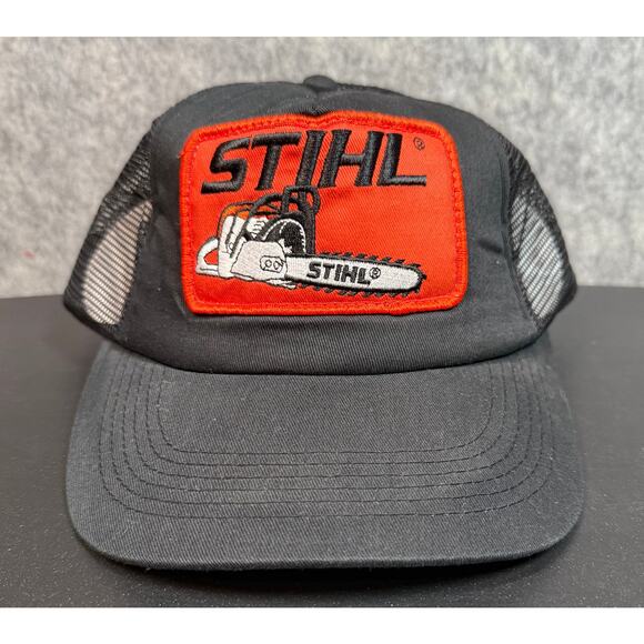 NWOT Stihl Outfitters Apparel Chainsaw Patch Snapback Hat Black Orange OS - Picture 1 of 6